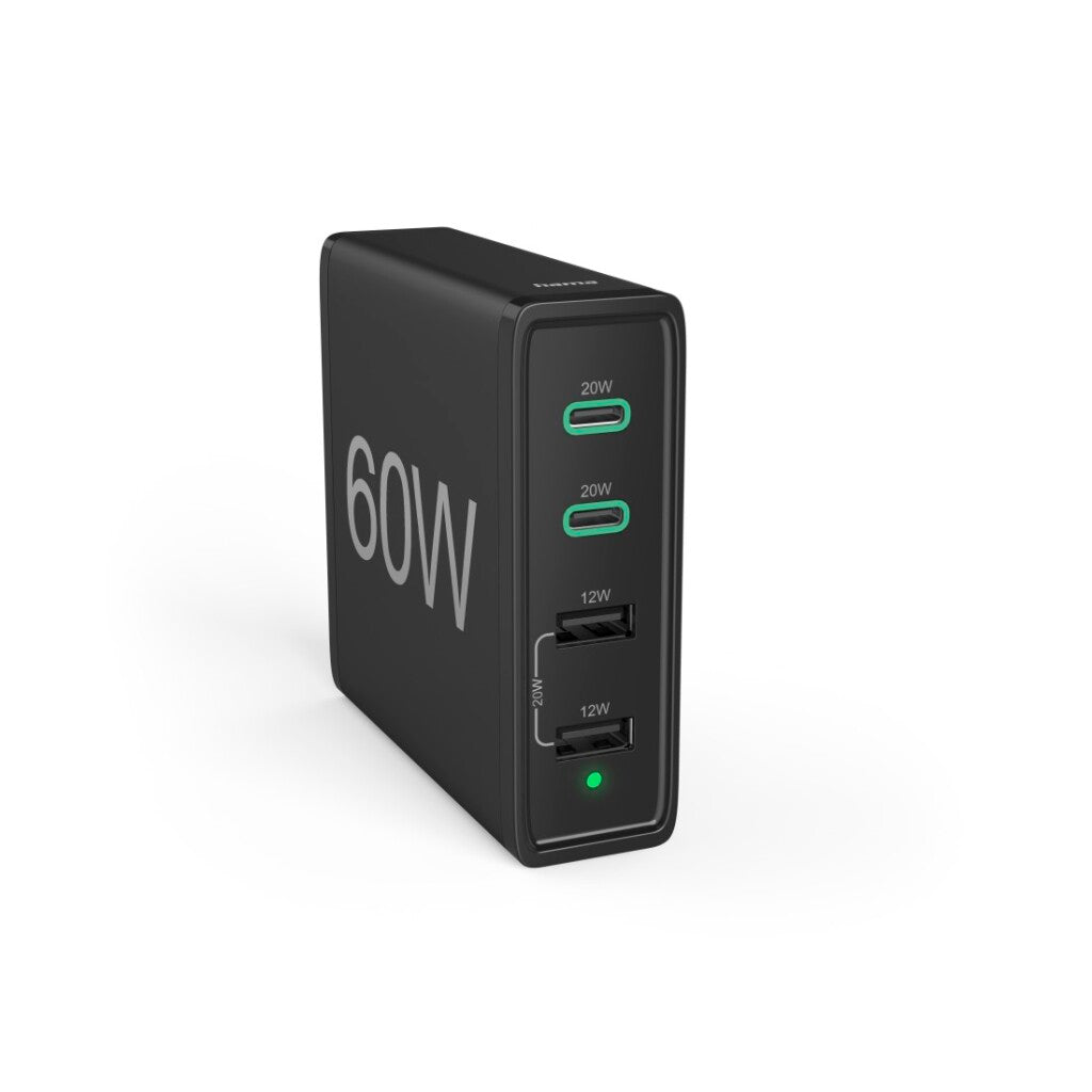 Hama hurtigoplader 4 porte 2x USB-C PD QC 2x USB-A 60 W sort
