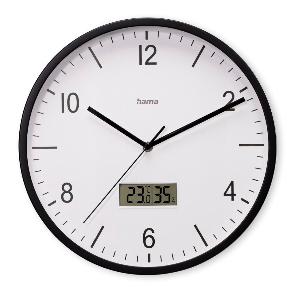 Hama dcf vægur Lanzarote tikker ikke + termometer og hygrometer 35 cm sort og hvid