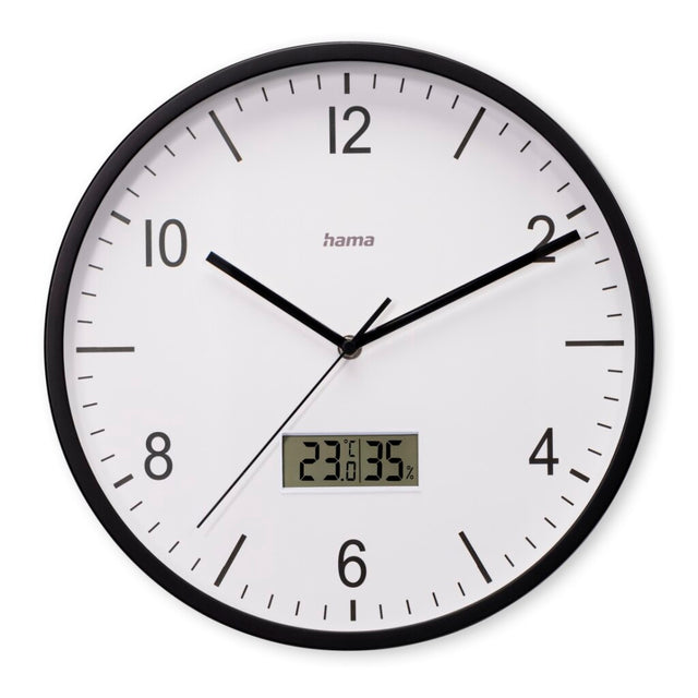 Hama dcf vægur Lanzarote tikker ikke + termometer og hygrometer 35 cm sort og hvid