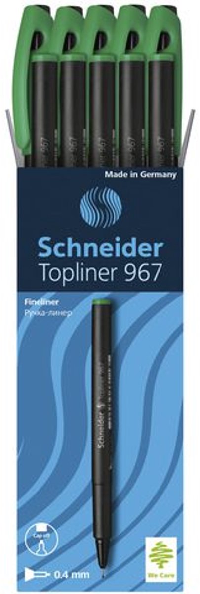 Schneider skriveredskaber schneider fineliner - topliner 967 - 0,4 mm - grøn - æske med 10 stykker - s-9674