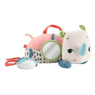 Fisher-price på maven, der spiller vandrende næsehorn