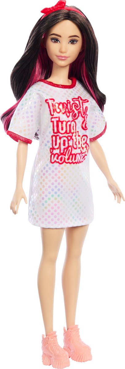 Barbie 65 år fashionistas - hvid T-shirt kjole med skinnende prikker - mode dukke