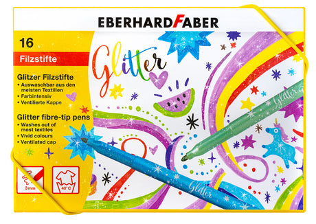 Eberhard faber tusch - glitter - æske med 16 farver - vaskbar - ef-551016