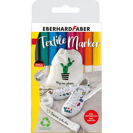 Eberhard faber tekstiltuscher - 8 styk - i plastkasse - 4 skabeloner - ef-578208