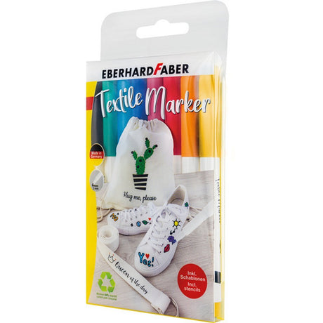 Eberhard faber tekstiltuscher - 8 styk - i plastkasse - 4 skabeloner - ef-578208