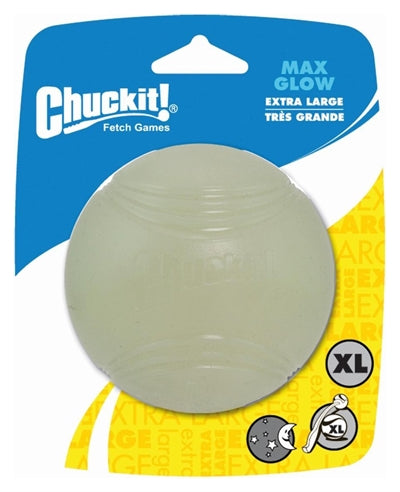 Chuckit! max glødebold – hundelegetøj – hundebold – flydende – hentelegetøj – glød i mørke – ekstra stor – ø9 cm – 1 stk.
