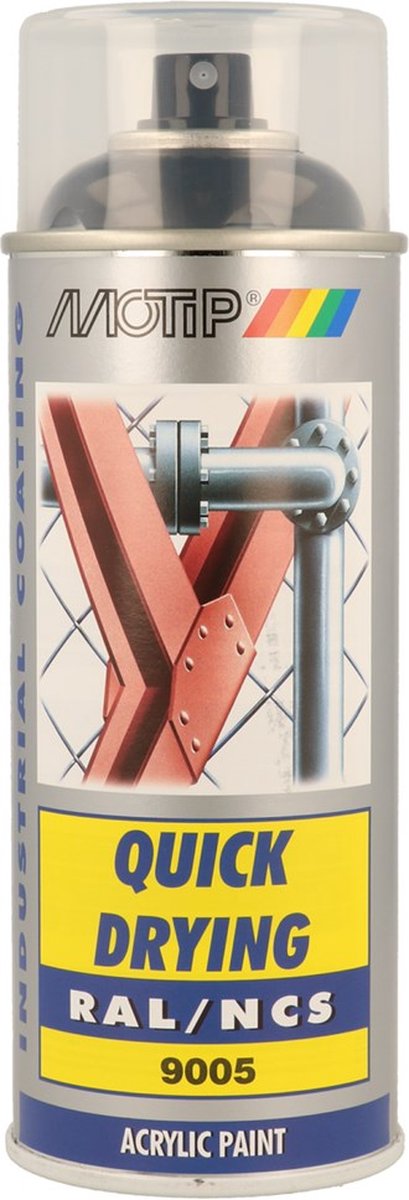 Motip industriel akryllak højglans RAL 9005 dybsort - 400 ml.
