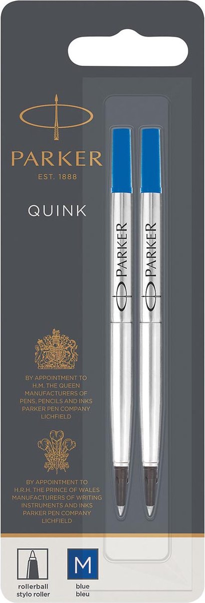 Parker rullepen - medium spids - blå quink blæk - 2 stk