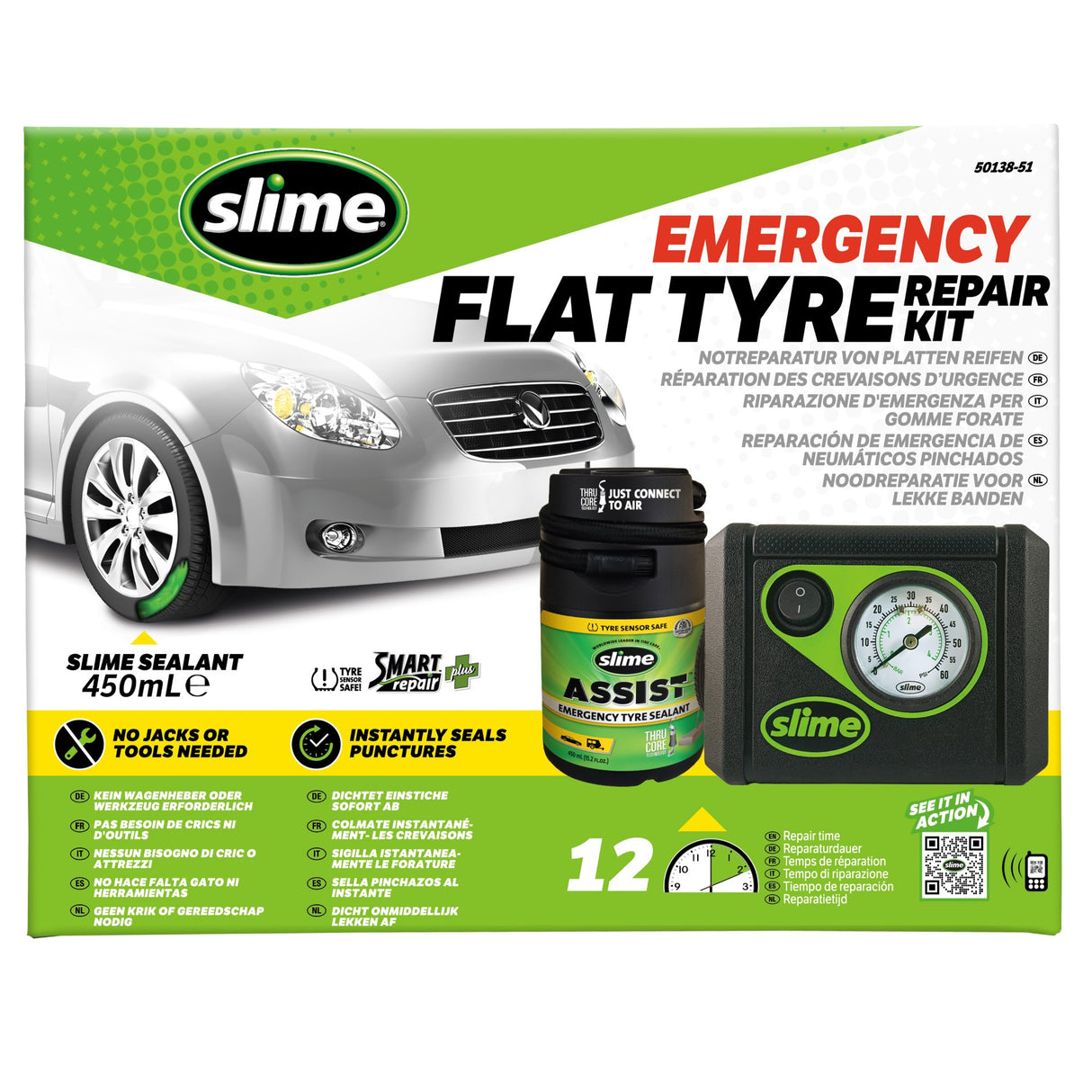 Slime smart reparation plus nødreparationssæt til flade dæk