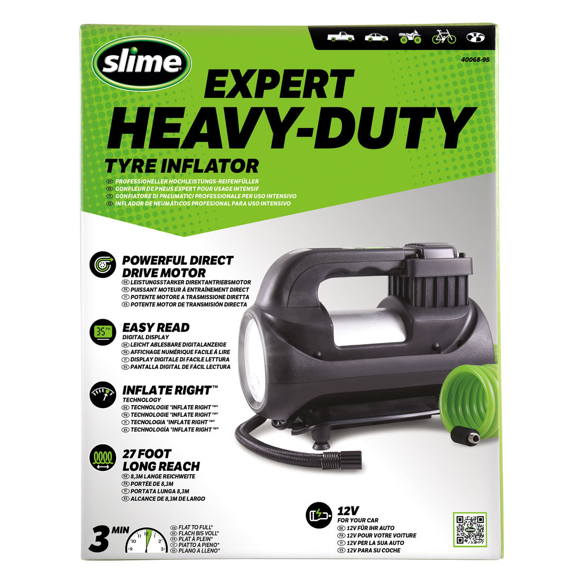 Slime-ekspert kraftig 12v digital dækpumpe-kompressor