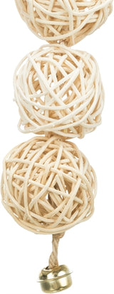 Trixie 3 Rattan Balls With Bell Aan Rope Natural