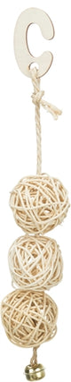 Trixie 3 Rattan Balls With Bell Aan Rope Natural