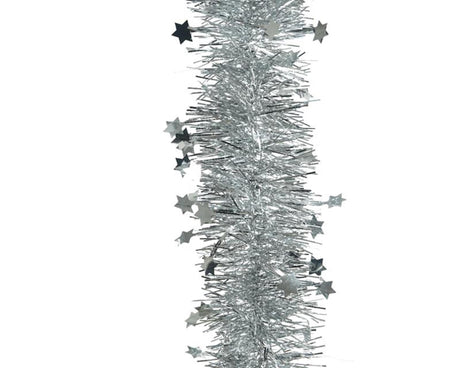 Decoris juletræsguirlande lametta stjerne 10cmx270cm sølv
