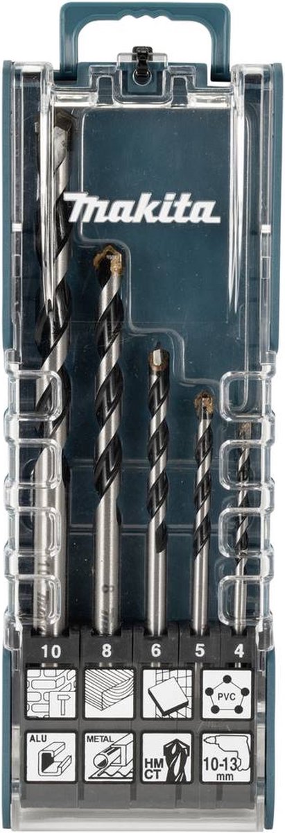 Makita e-14255 multifunktionelt hårdmetal boresæt 5-delt 4 mm, 5 mm, 6 mm, 8 mm, 10 mm nøglefri borepatron 1 sæt(er)