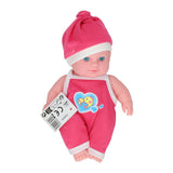 Babydukke med hjertebukser og hat