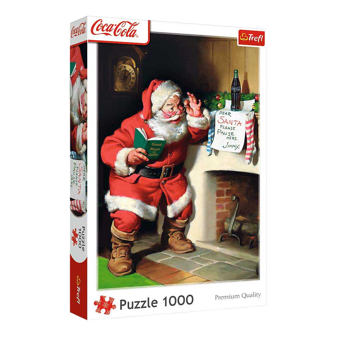 Trefl puslespil 1000 brikker - coca-cola julemand ved pejsen - julepuslespil.