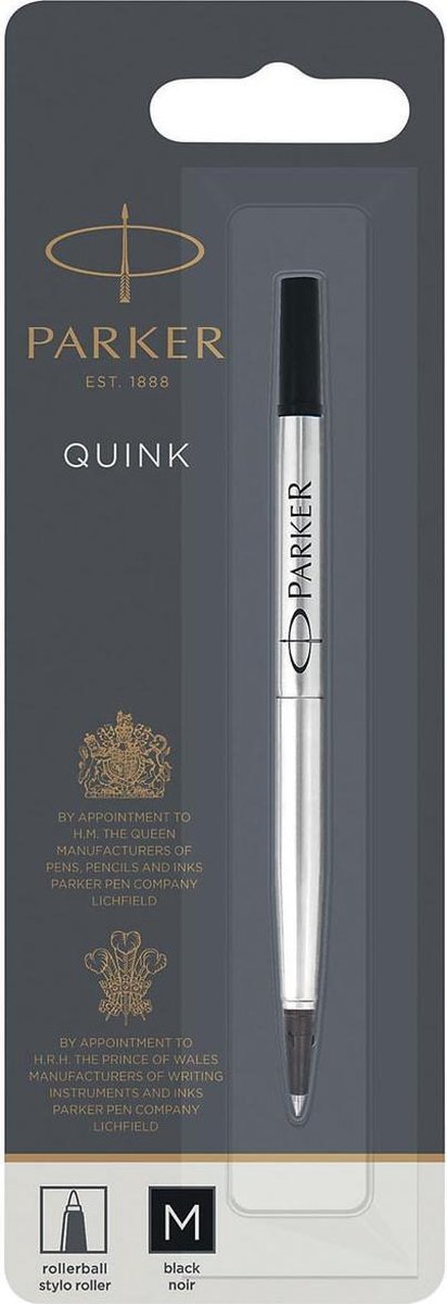Parker rollerball pen blæk refill | mellempunkt | sort quink blæk | 1 stk