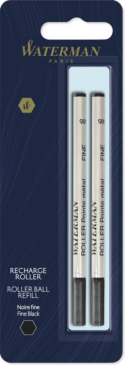 Waterman rullekuglepen refills | fint punkt | sort blæk | 2 stk