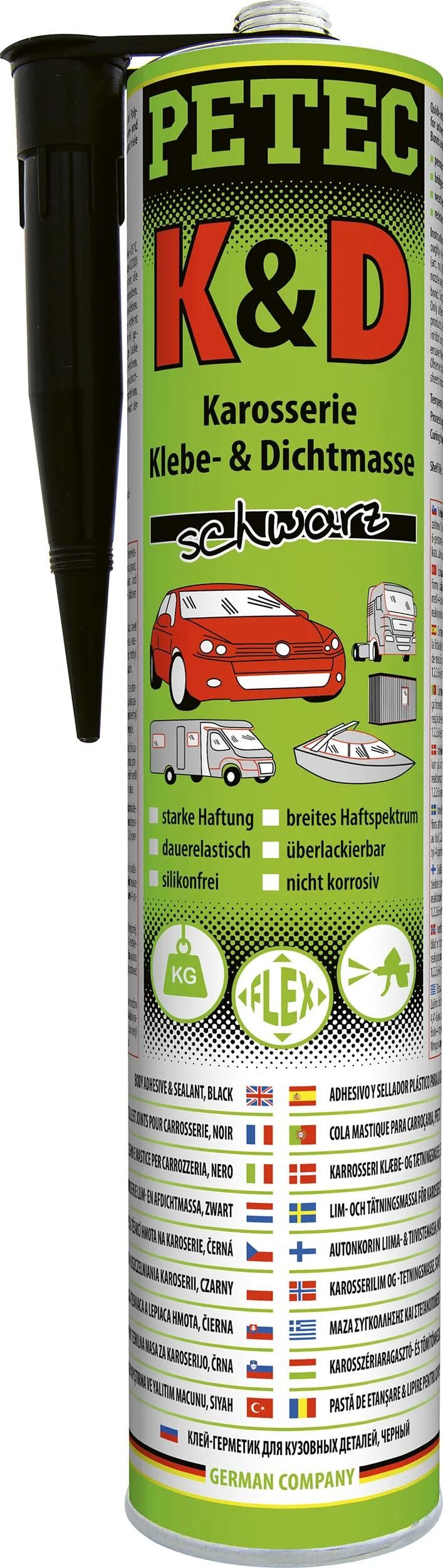 Petec tætningsmasse k d kropsforsegling 310 ml sort