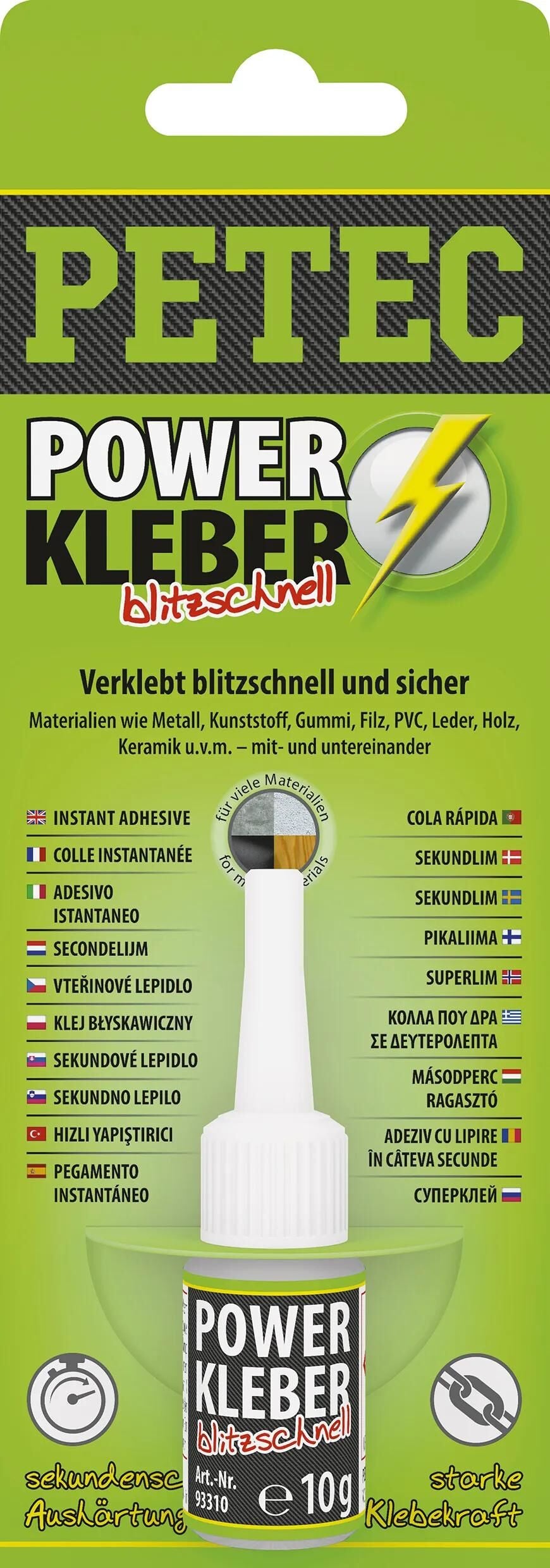 Petec universal lim power kleber blitzschnell second adhesive 10g sb vandflaske