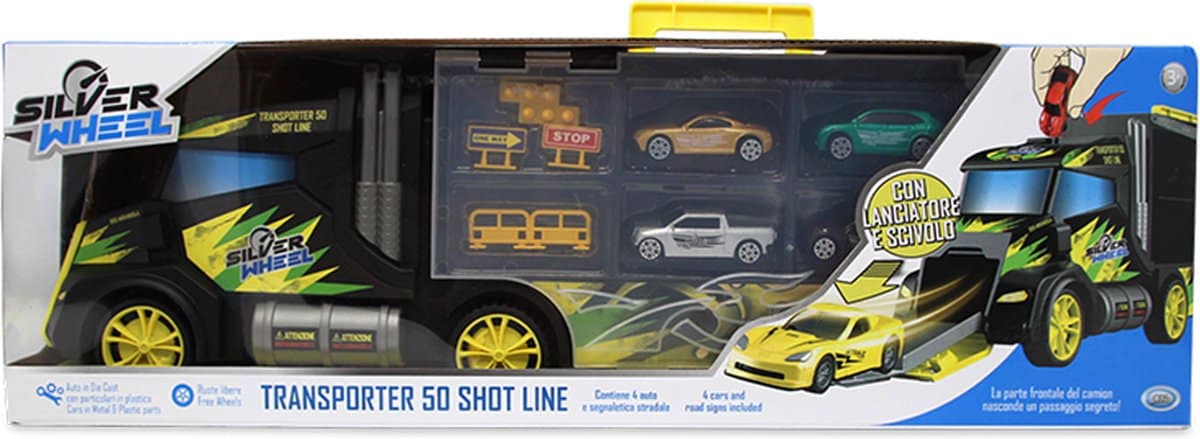 Online detailbutik lastbil sølv hjul transporter med 4 biler