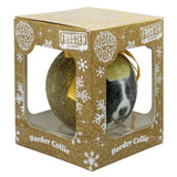 Masser af gaver julekugle frostet border collie gul