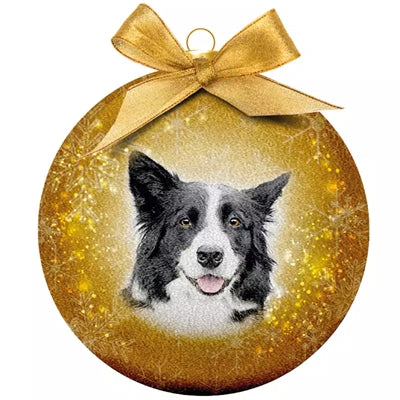 Masser af gaver julekugle frostet border collie gul