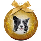 Masser af gaver julekugle frostet border collie gul