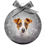 Masser af gaver julekugle frostet jack russel sølv