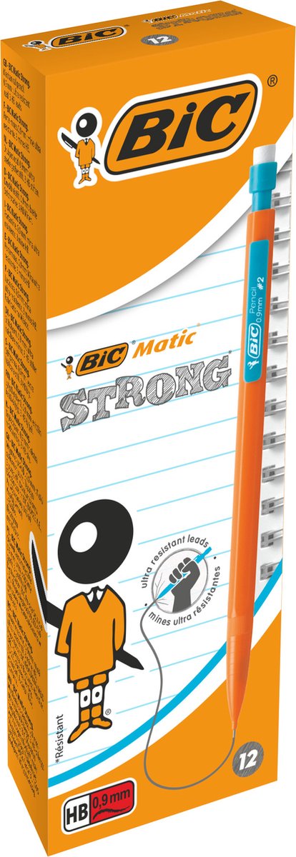 Bic matic stærke 0,9 mm hb mekaniske blyanter - forskellige kropsfarver - æske med 12 stk.