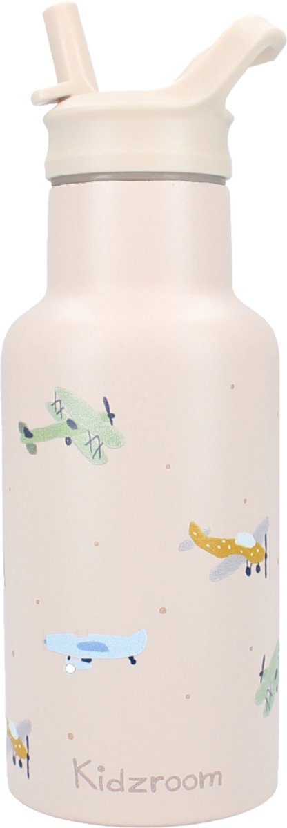 Kidzroom small talk - skolekop og drikkedunk - 350ml - rustfrit stål - fly - beige