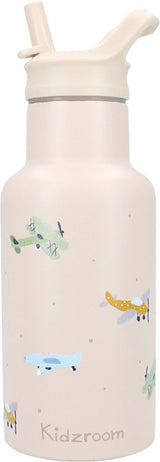 Kidzroom small talk - skolekop og drikkedunk - 350ml - rustfrit stål - fly - beige