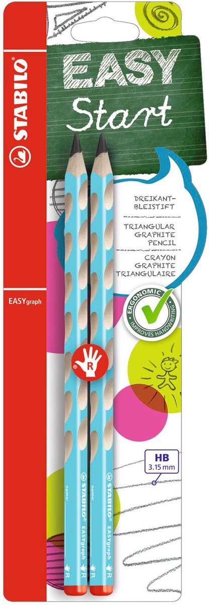Stabilo easygraph hb højrehåndede grafitblyanter lyseblå - 2 stk.