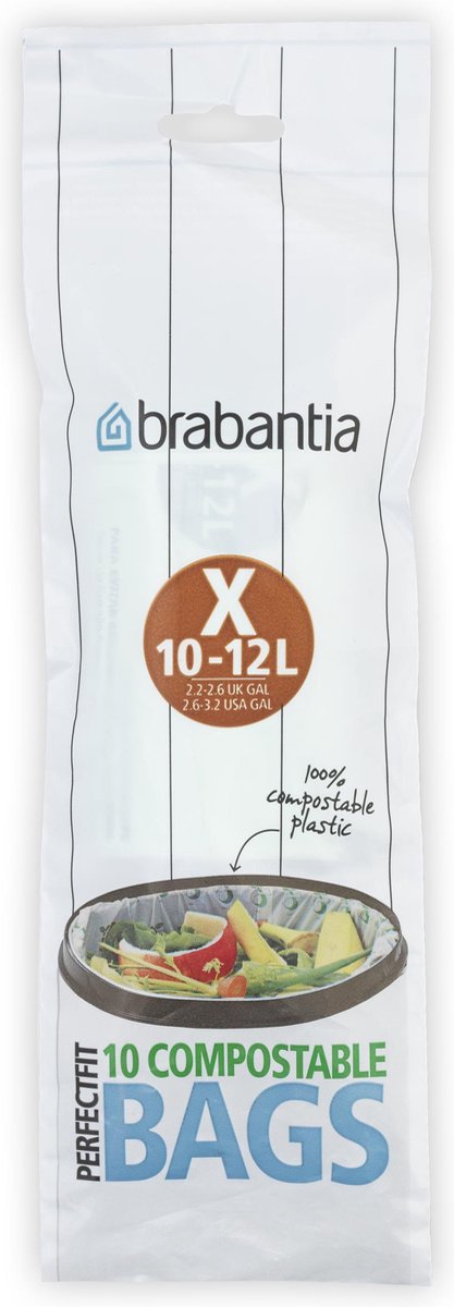 Brabantia perfectfit affaldssække - 100% komposterbar - biologisk nedbrydelig - 10 12 l - kode x - 10 stk.