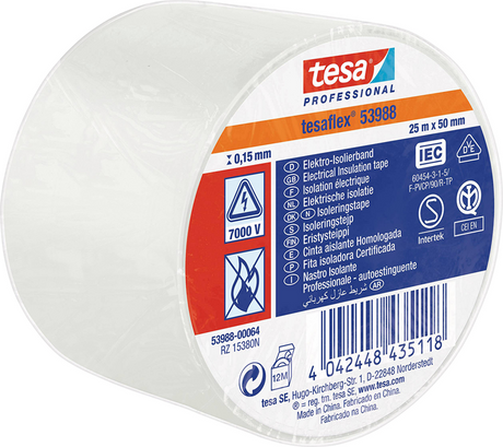 Tesa professional 1064502 - tesa 53988 electronische isolatietape 25m 50mm wit | 8 stuks