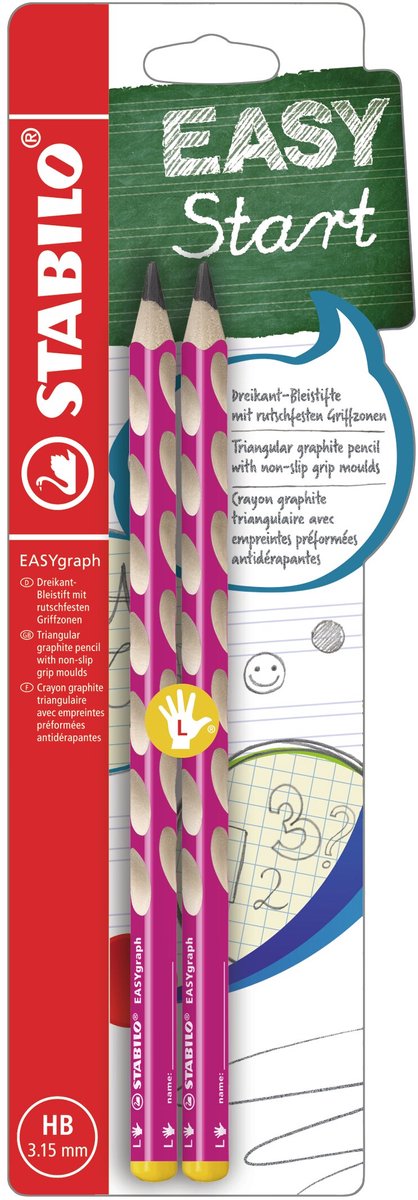 Stabilo easygraph - ergonomisk grafitblyant - venstrehåndet - hb hårdhed - pink - 2 stk.