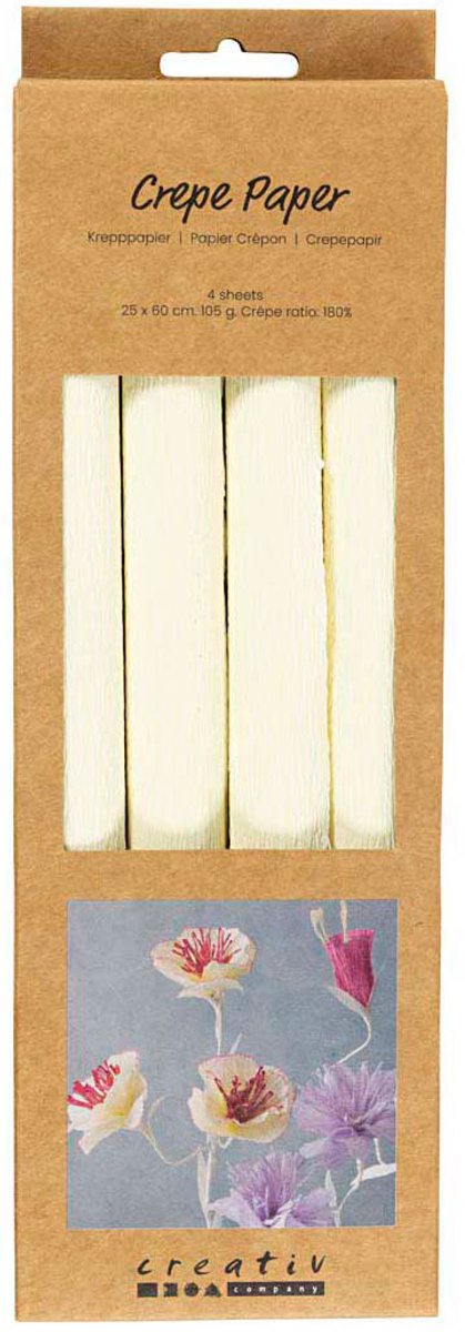Creativ company crepepapir, ark 25x60 cm, crepeforhold: 180%, 105 gr, off white, 4 ark 1 æske