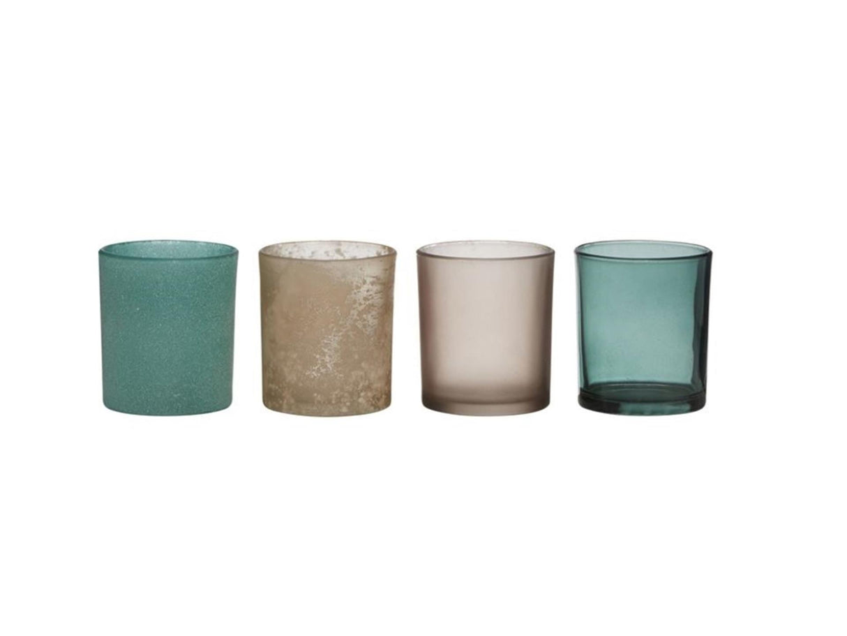 Hakbijl glas fyrfadsstage sæt 4-delt ã˜8xh9cm blågrå
