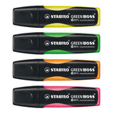 Stabilo tekstmarkør 6070 4 grøn boss 2-5mm grøn, gul, orange, pink