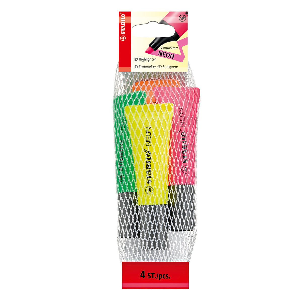 Stabilo neon - highlighter - sæt med 4 stk