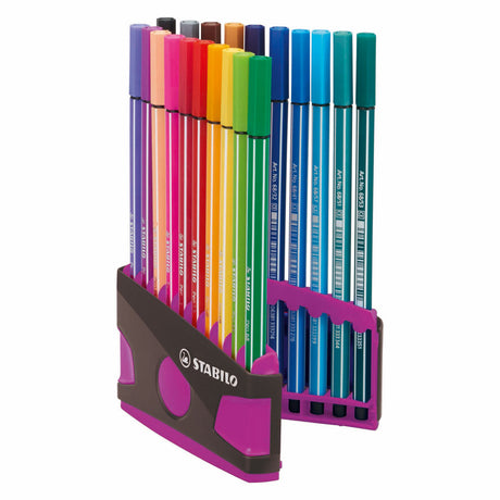 Stabilo tusch 68 farveparade antracit pink æske med 20 stk.