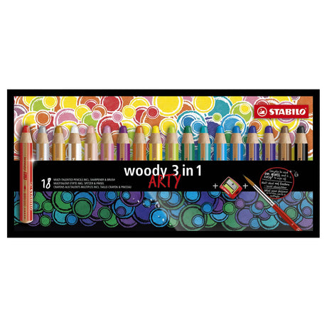 Stabilo woody 3 i 1 - multitalent farveblyant - arty - sæt 18 stk. + blyantspidser