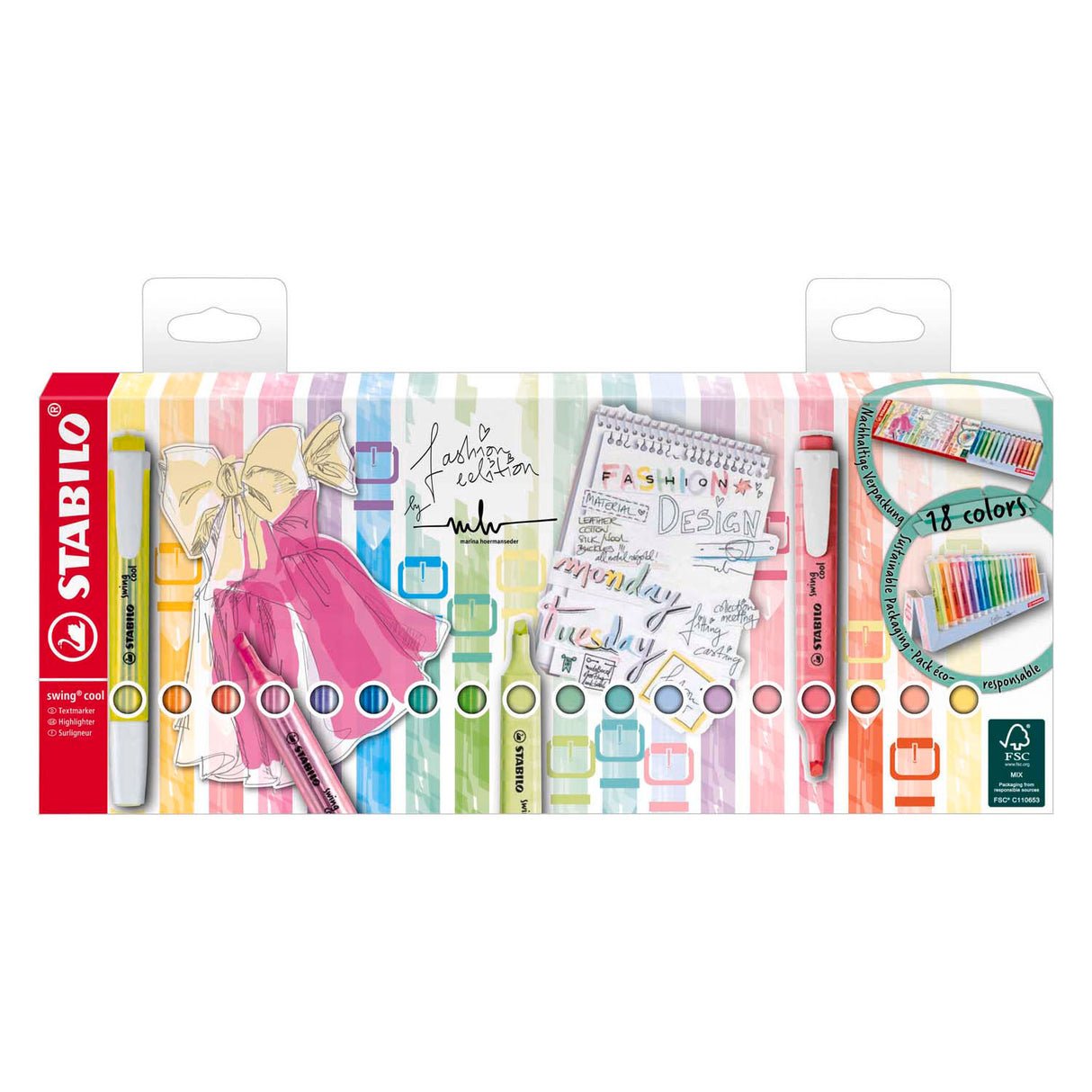 Stabilo swing cool - highlighter - perfekt til på farten - standard pastel - skrivebordssæt med 18 farver