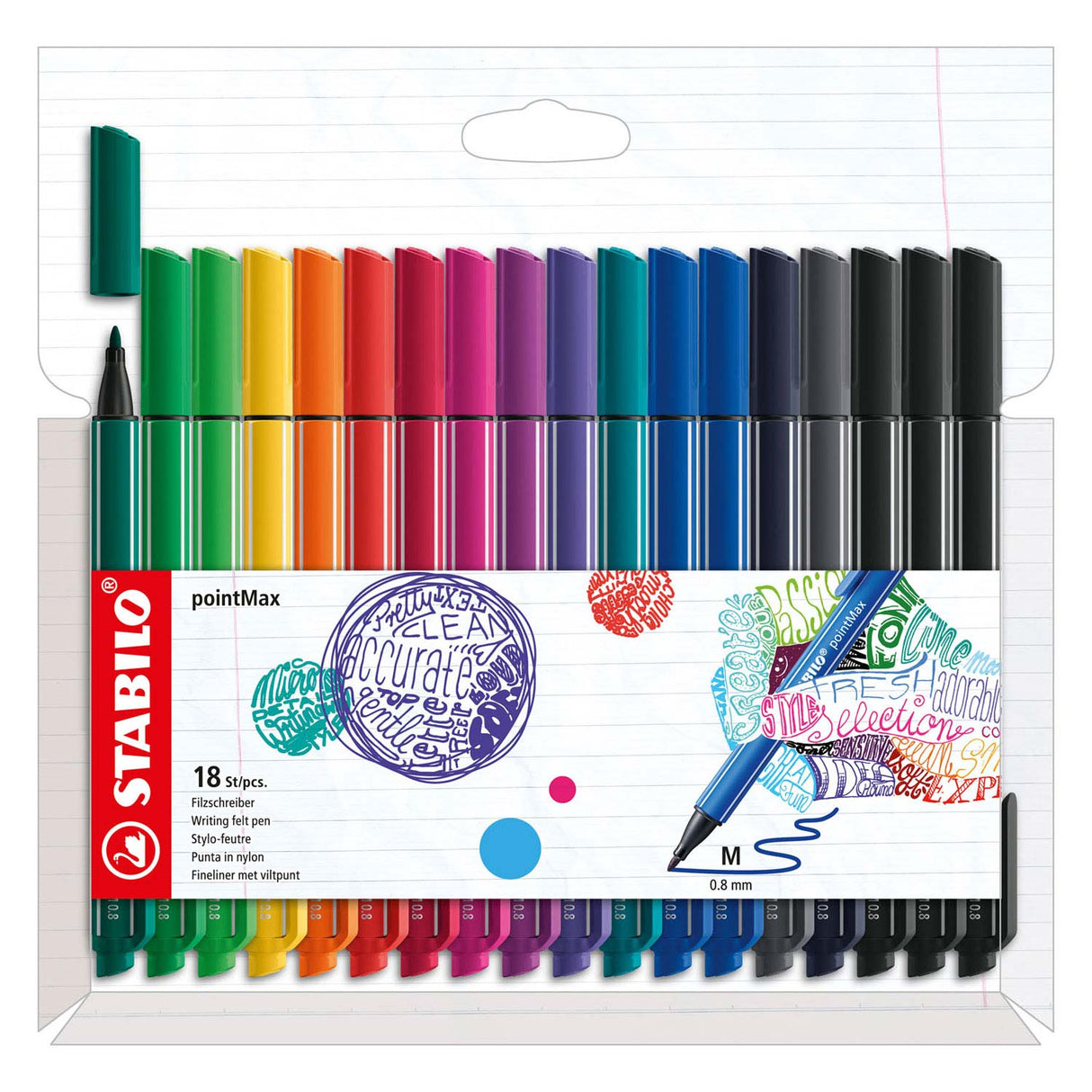 Stabilo pointmax - hardtip fineliner - sæt med 18 stk