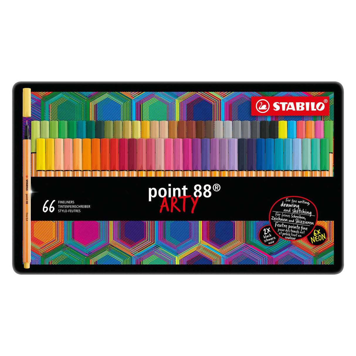 Stabilo point 88 - premium fineliner - fin 0,4 mm - metalkasse med 66 dele - med 65 forskellige farver