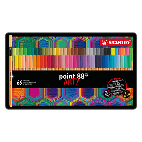 Stabilo point 88 - premium fineliner - fin 0,4 mm - metalkasse med 66 dele - med 65 forskellige farver