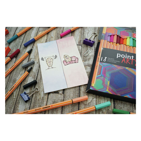Stabilo point 88 - premium fineliner - fin 0,4 mm - metalkasse med 66 dele - med 65 forskellige farver