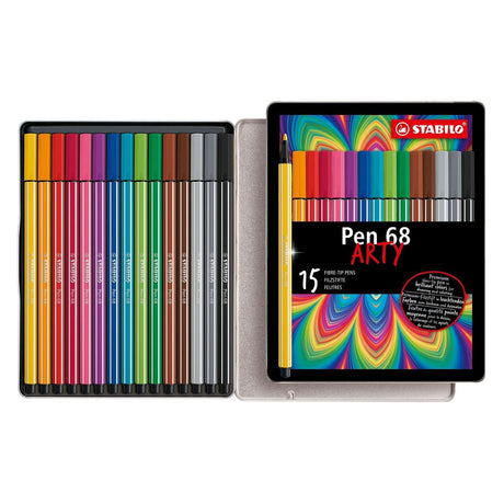 Stabilo pen 68 arty tuschpenne i metalæske - 15 stk.