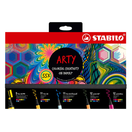 Stabilo arty set - set pen 68, pen 68 brush, point 88, pen 68 max pointmax - combi etui met 55 stuks