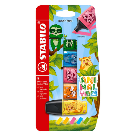Stabilo boss mini - highlighter - animal vibes - etui med 5 farver